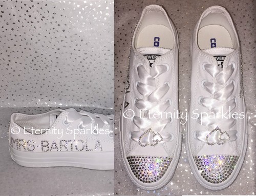 Personalizado/Personalizado Mono Blanco Brillo Lujo Boda Novia Converse - Imagen 2 de 9