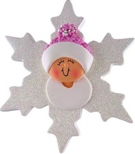 BABY GIRL FIRST CHRISTMAS ORNAMENT GIFT SNOWFLAKE PERSONALIZE BIB FREE