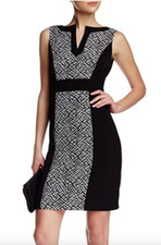 Tahari ASL Womens Jennie Black White Split Neck Dress Size 6 L99424