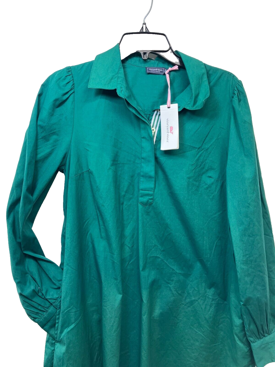 NWT Vineyard Vines Womens Green Poplin Popover Shirt Dress Size - Main Image