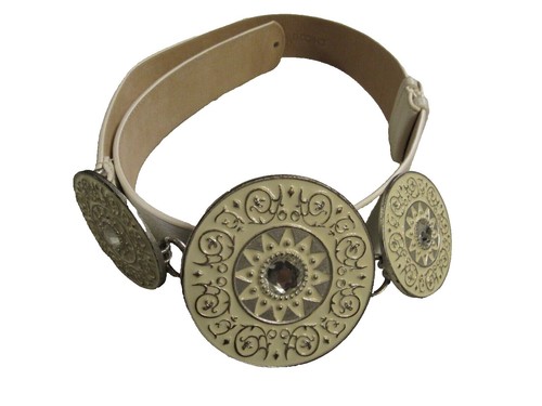 Chico\'s Adjustable Rhinestone M/L Ivory Off White Embellished Leather Belt New Chico main image 2