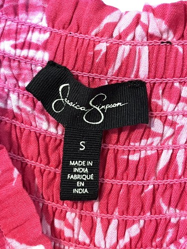 Jessica Simpson Sz S Pink Fuchsia Hawaiian Print Sleeveless Smocked Jumpsuit NWT - Picture 5 of 10
