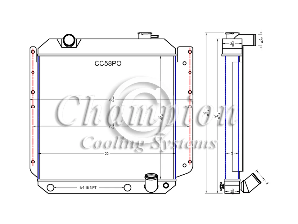 Radiador de aluminio Supply Champion de 3 filas para Pontiac Chieftan 1958 #CC58PO Foto 3 de 4