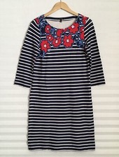 Talbots Women’s Dress Size M 3/4 Sleeve Navy White Stripe Floral Shift Cotton