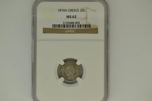 Greece: 1874-A 20 Lepta- NGC MS-62.