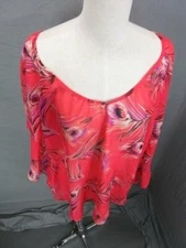 Pure Energy Size L Womens Red Stretch Short Sleeve Summer Loose Top 478
