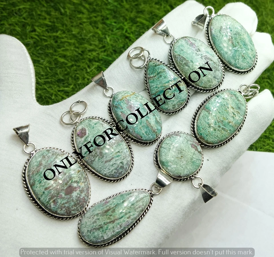 Lote de colgantes hechos a mano de piedras preciosas de rubí natural fucsita enchapados en plata de ley 925 Foto 4 de 4