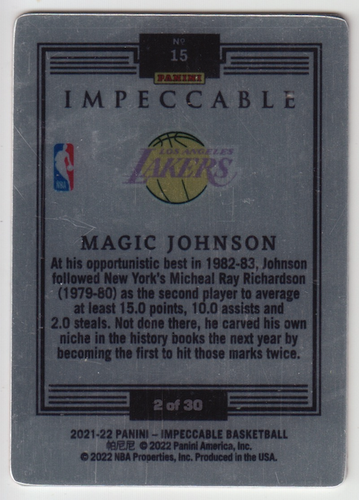 2021-22 Panini Impeccable Lakers Magic Johnson #15 Orange Stainless Stars 02/30 - Picture 2 of 2