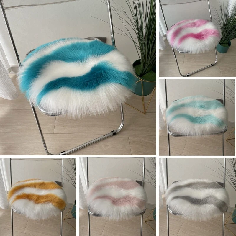 Round Faux Fur Cushion Pad Mat Fluffy Thick Sofa Chair Floor Warm Home Decor Art - Image 2 of 4