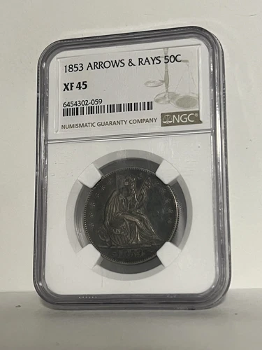 1853 liberty seated half dollar Arrows And Rays NGC XF 45 Graded US Coin 50cents