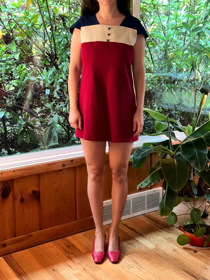 Vintage 60s Sears JR BAZAAR Flag Hearts Prairie Dress Cottagecore Victorian 15 - Image 2 of 4