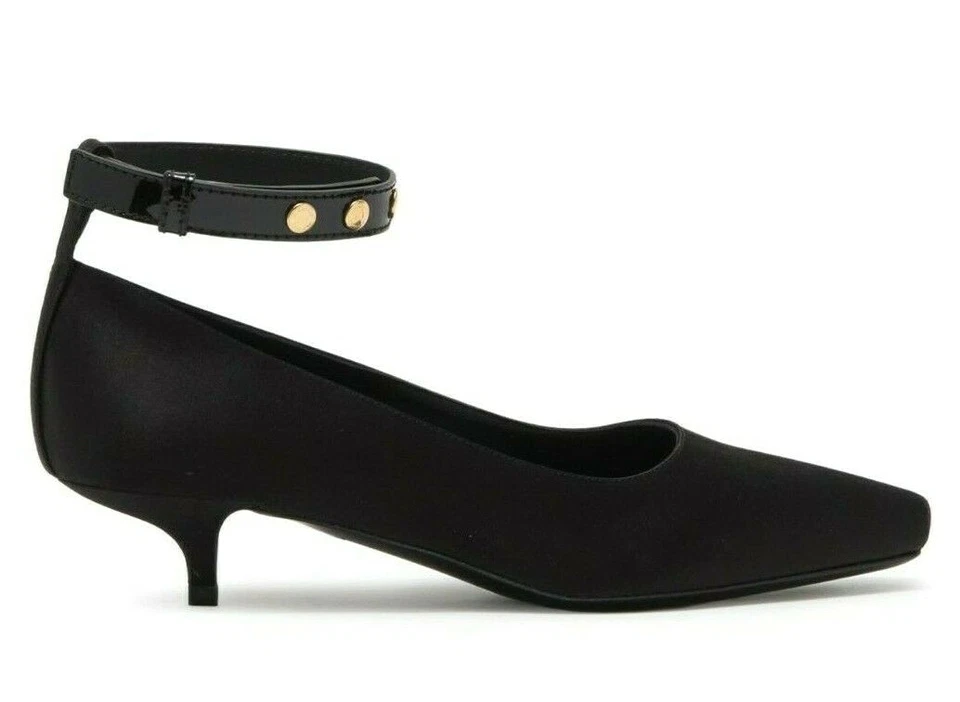 Zapatos de salón Burberry para mujer negros satinados punta abierta tacón de gatito negros talla 38, EE. UU. 8 Foto 3 de 4