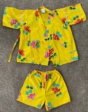 Vintage 2 Piece Chinese Yellow Short Set Size 3/4 Toddler