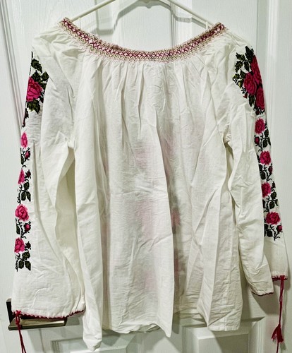 Boutique DURGA Embroidered Smocked Peasant Tunic Blouse Small NEW - Picture 5 of 5