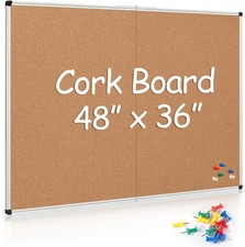 Cork Board Bulletin Board 36" x 48" Folding Notice Pins Board Wall Mounted Decor