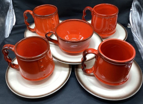 Metlox Poppytrail Red Rooster MUG Cup & Saucer (5-piece Set)
