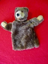 Vintage Steiff Mohair Brown Bear Hand Puppet Glass Eyes Original Ribbon