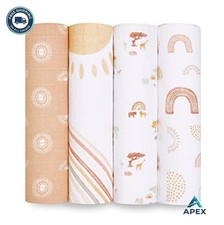 100 Cotton Muslin Swaddle Blankets 47x47 Set of 4 Pre-Washed Lightweight