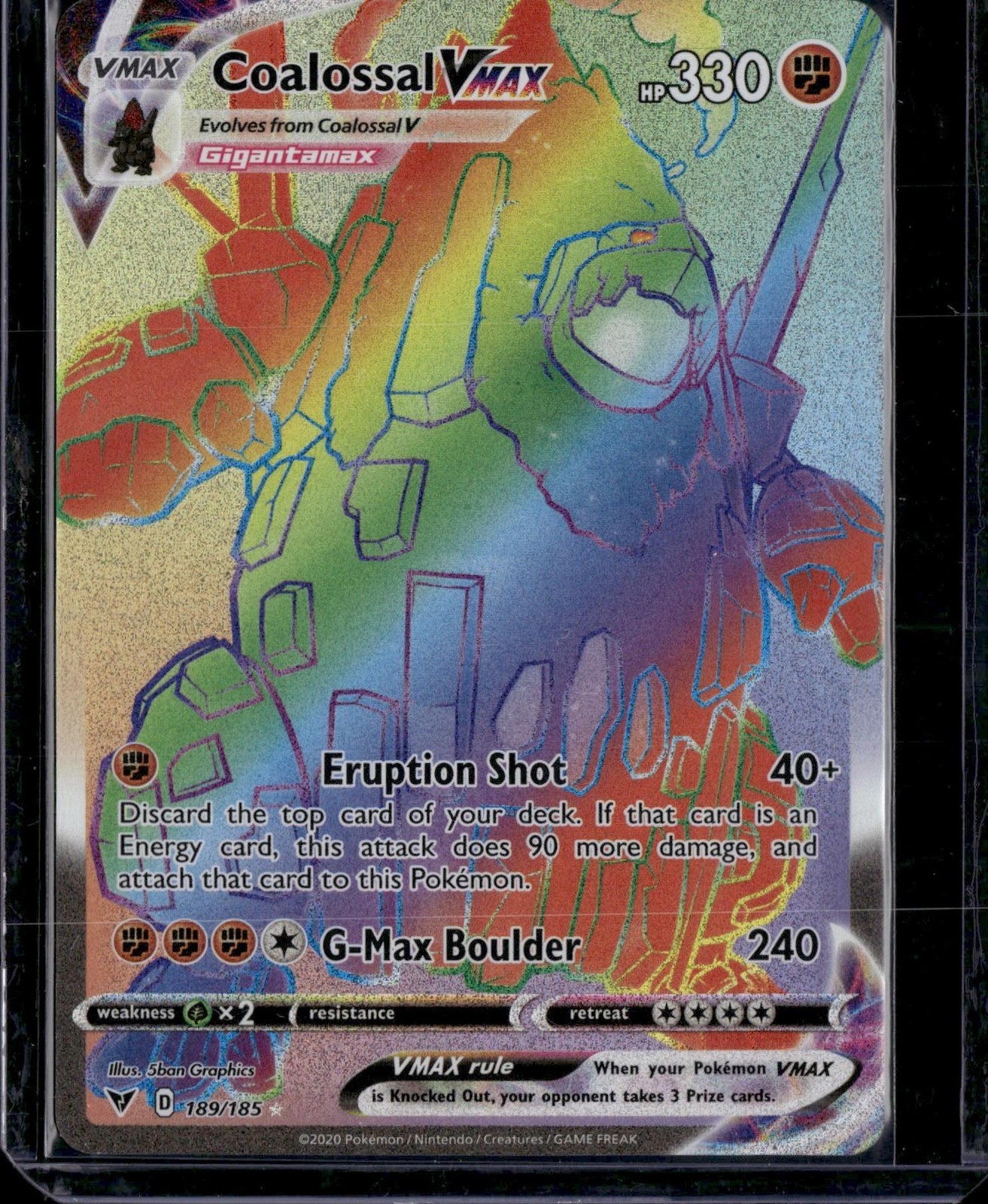 Pokemon Coalossal VMAX (Secret) 189/185 Holo Rare - NM