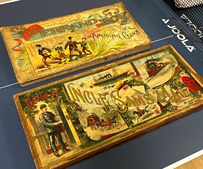 Two McLoughlin Bros. Board Games Uncle Sam's Mail / Errand Boy 1891 1893