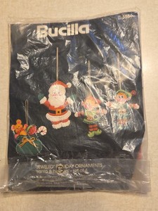 Bucilla Jeweled Holiday Ornaments Kit 3586 Santa And Helpers 4 Opened / Started