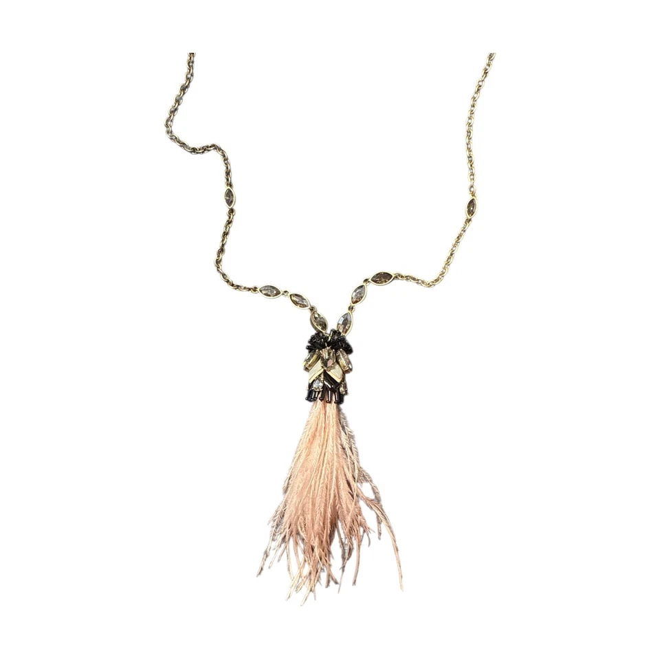 Collar Cadena Colgante Pluma Rosa y Cristal Tono Latón STELLA & DOT SD453 Foto 4 de 4