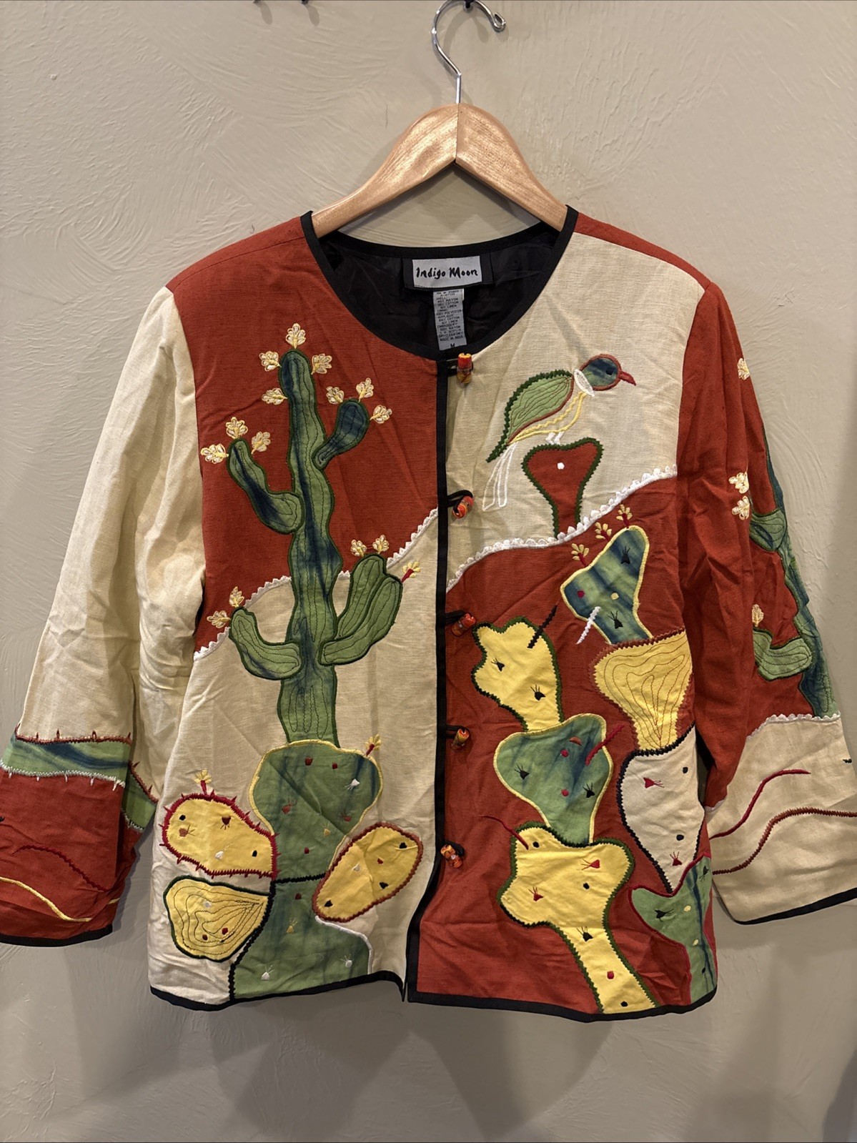 Indigo Moon Jacket Size M Button Front Embroidere… - image 1