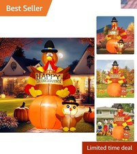 6 FT Thanksgiving Inflatable Turkey with LED Lights - Outdoor Festive Lawn Decor