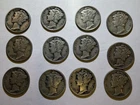 Mercury Dime Lot of 12 - 90% Silver - Dated 1941-1945