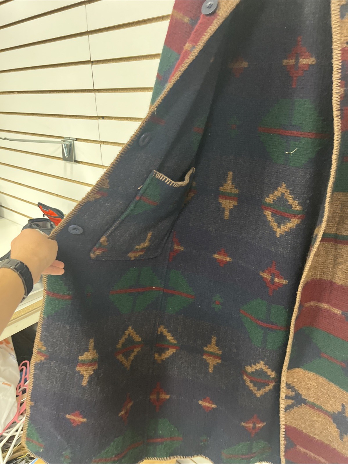 Vtg REVERSIBLE Woolrich Southwest Jacket Women Small Wool Blanket Trench Coat US image 5