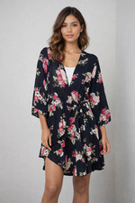 Torrid Woman's Sheer Kimono SZ 2 - 2X 18-20 Floral Print Black Multi Cover Up