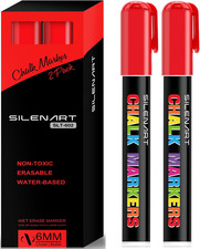 Red Chalk Markers 2 Pack - Red Dry Erase Markers Pen - Liquid Chalk Markers for