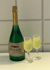 DOLL'S HOUSE BOTTLE OF CHAMPAGNE AND 2 FILLED GLASSES/NI224