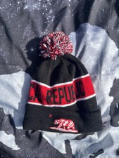 Republic Black Red Beanie Bobble Winter Hat Knit Cotton