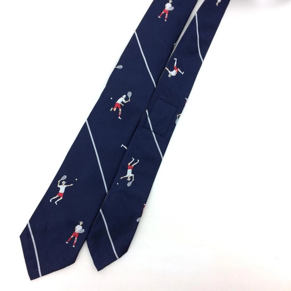 Thom Browne Made In USA Tie Navy Red Silver Tennis Racket Skinny Untipped L3 New - Image 4 of 4