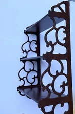 Vintage Scroll Cut Fretwork 3 Shelf Wood Wall Mount Curio Shelf 22x17x7