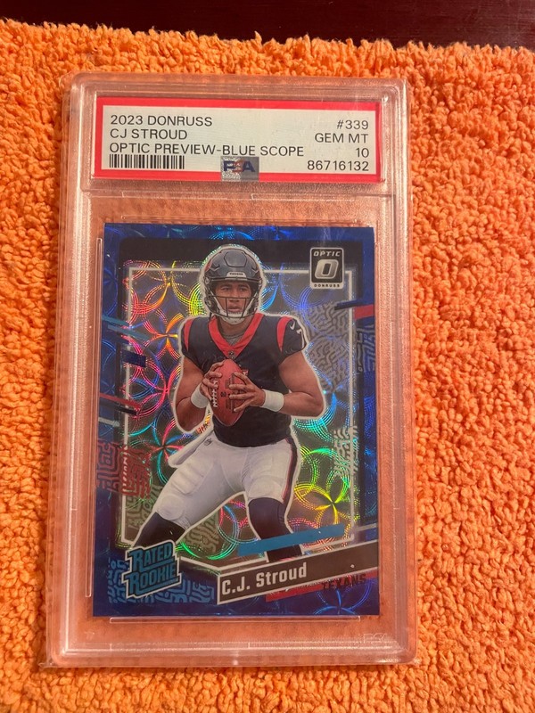 2023 Panini Donruss CJ Stroud Optic Preview Blue Scope Rated Rookie PSA 10 GM SP