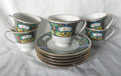 Noritake LOVE Cups & Saucers (Set of 5) Japan