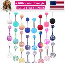 24-50Pcs 14G Stainless Steel Belly Button Rings for Women CZ Screw Navel Bars...