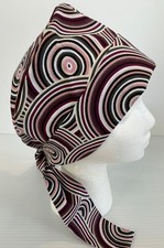 Burgundy to Cream Print Medical Pixie Style Scrub Cap Surgery Hat