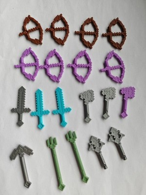 Lego  Minecraft  19 Stück Waffen Bogen Dreizack Schwert Spitzhacke Axt Pickaxe