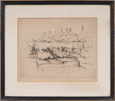 Anton Schutz View of New York from Brooklyn Heights Signed Framed Print