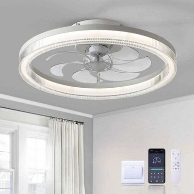 FANNEHONNE 20 in. LED Indoor White Low Profile Flush Mount Ceiling Fan