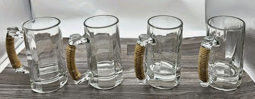Vintage Set Of 4 Carl Auböck ? Mug Glasses w/ Rattan Cane Handle MCM - Picture 10 of 11