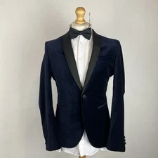 NEXT Velvet Blazer Jacket Men's Size 38R Dark Blue Tuxedo Evening Wear Slim Fit