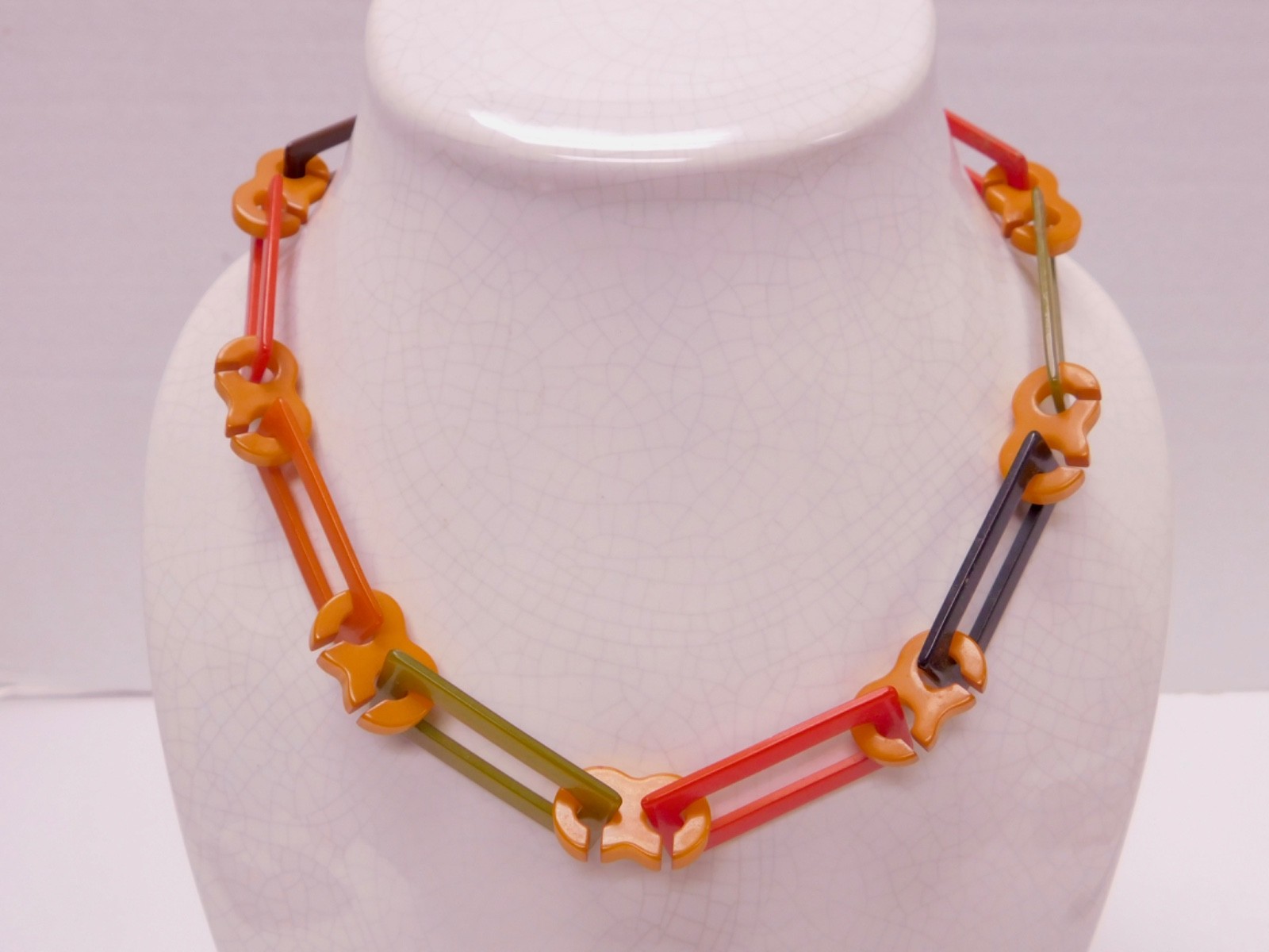 Vintage Bakelite Rectangular Link Necklace Multic… - image 1