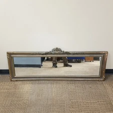 Antique 53.25x20 Gold Flair Wood Framed Wall/Mantel Mirror W/Rococo Floral Cart