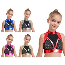Kids Girls Vest Gymnastic Bra Athletic Crop Top Sports Shirts Dance Mock Neck