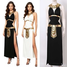 Women Costume Ancient Gown Metallic Dress Fancy Dress Egyptian Split Hem Party