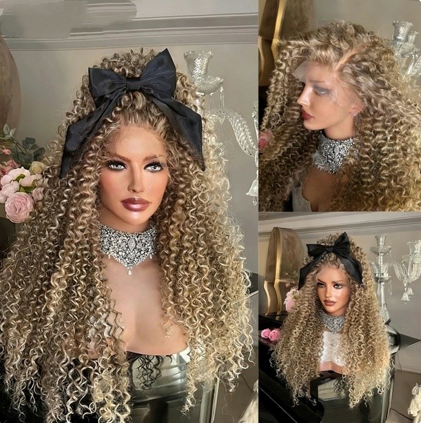 Ash Blonde Kinky Curly 100% Human Hair Wig 13x4 Lace Front Wig 200% Density Wig